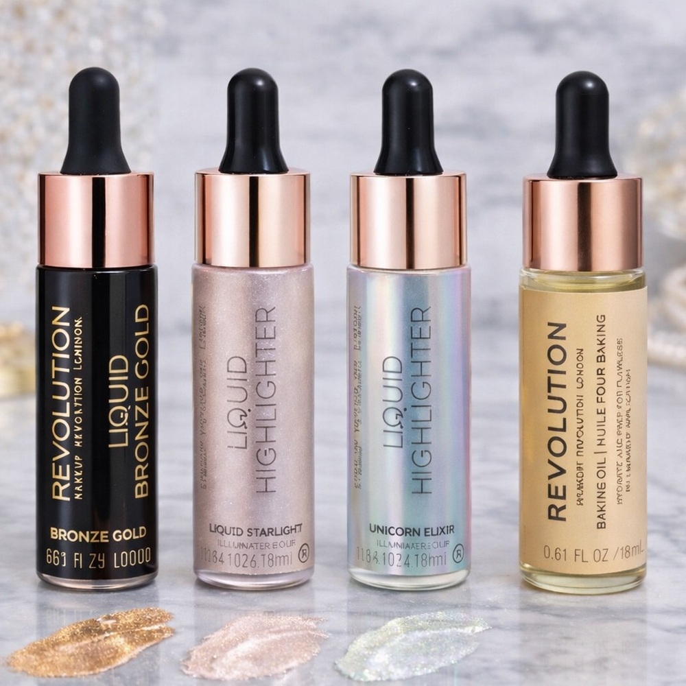 Glow Wardrobe Set | Revolution Liquid Highlighters‎ + Baking Oil (4-Piece)